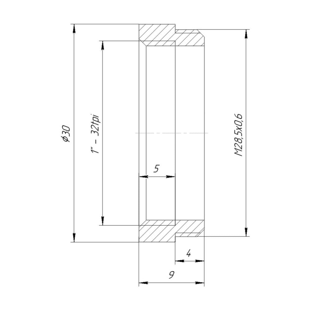 C-mount female to M28.5x0.6 male (1.25″ astronomy filters) thread adapter