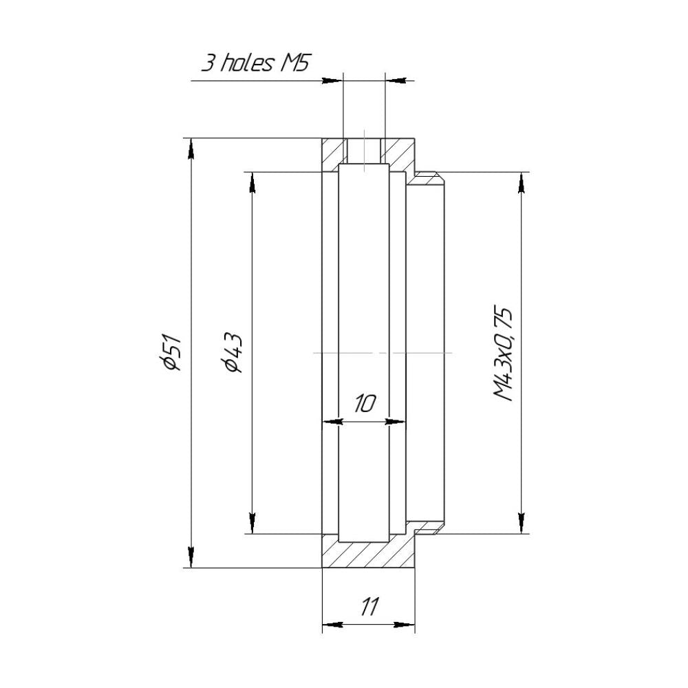 43mm clamp to M43x0.75 male thread adapter