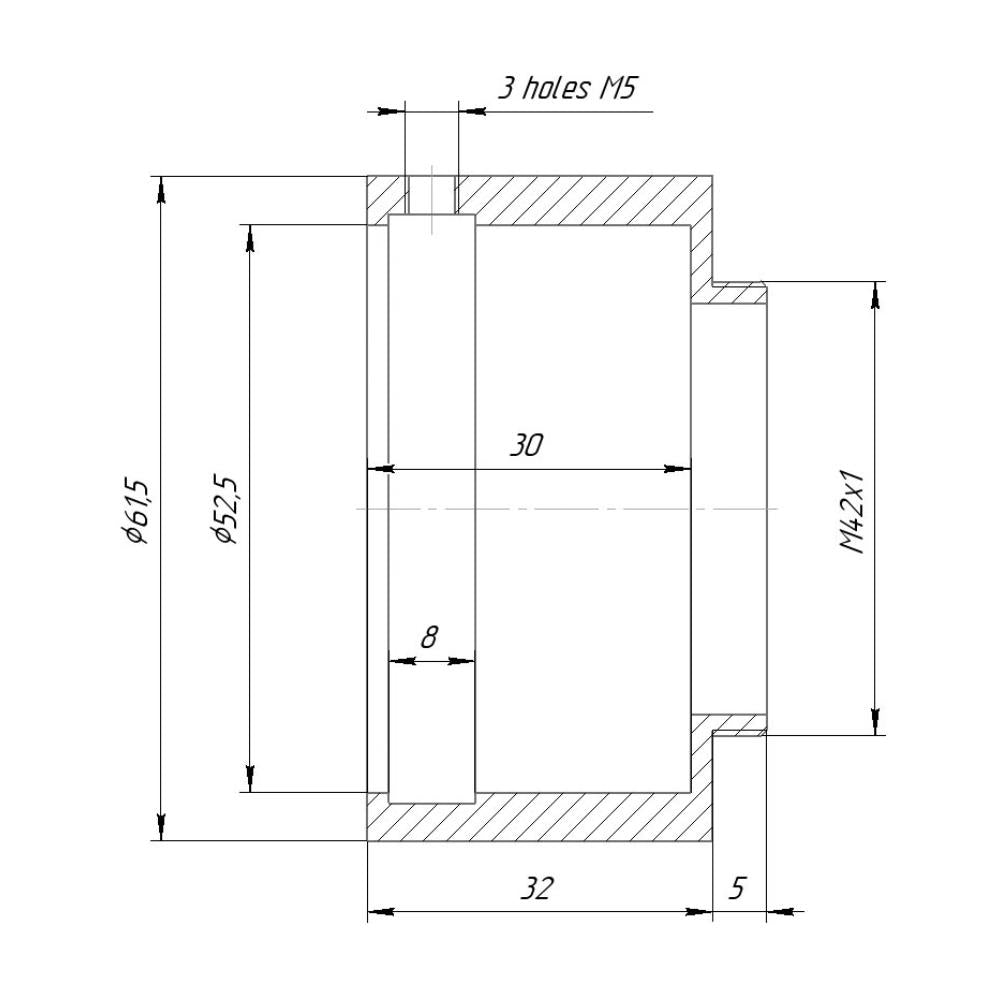 52.5mm clamp to M42x1 male thread adapter