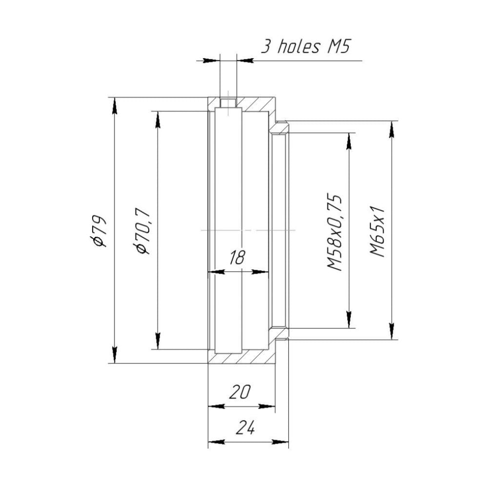71mm clamp to M65x1 male thread adapter (for Schneider Cinelux)