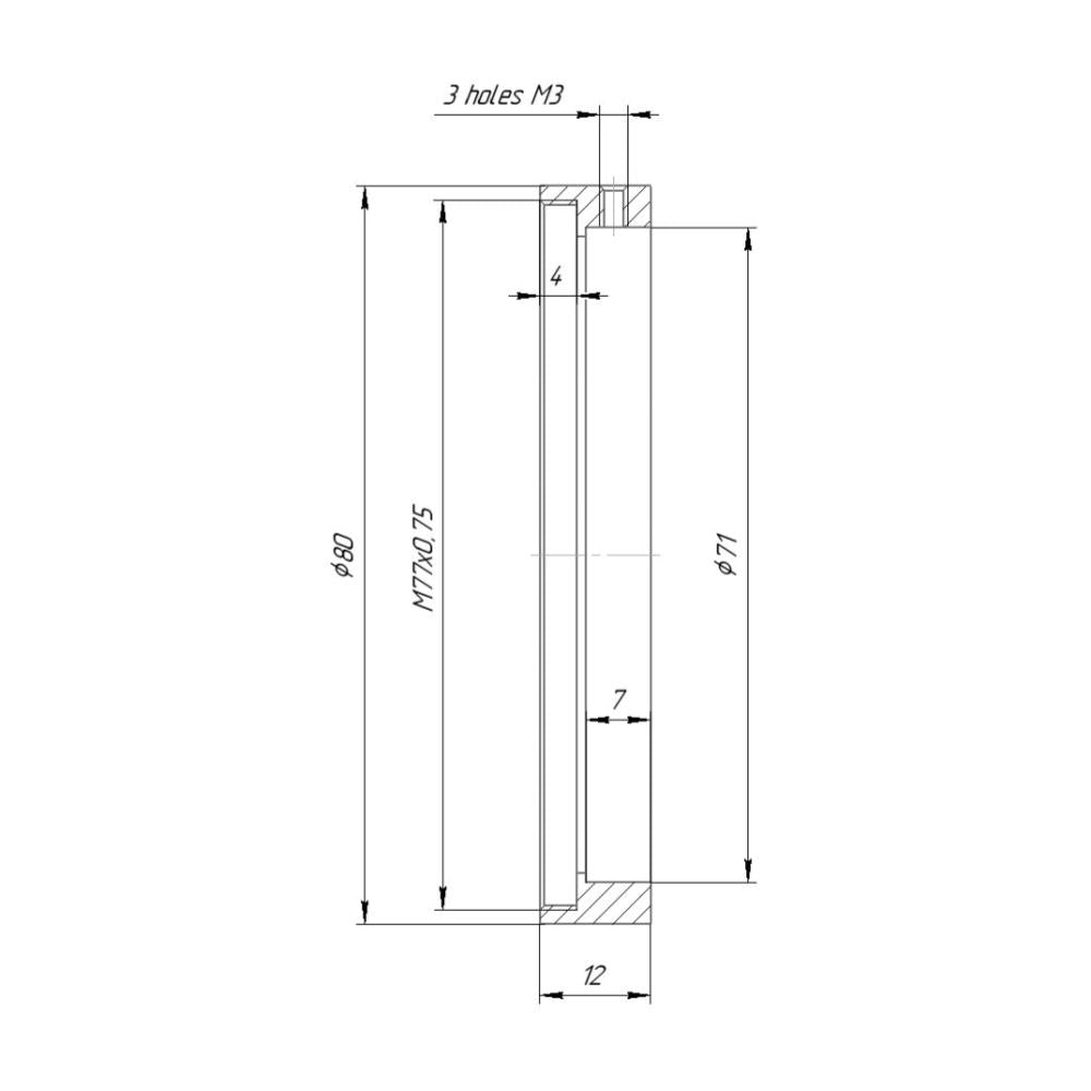 71mm clamp to M77x0.75 female thread adapter
