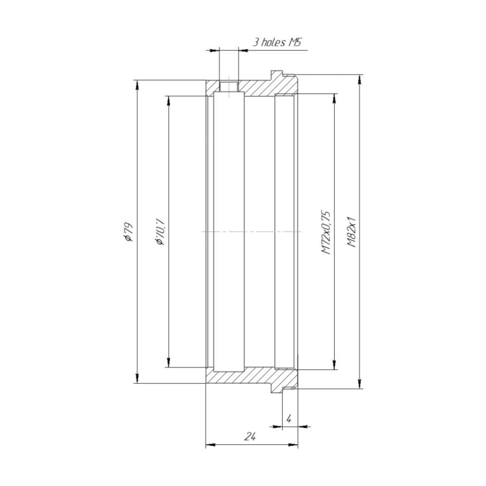 71mm clamp to M82x1 male thread adapter
