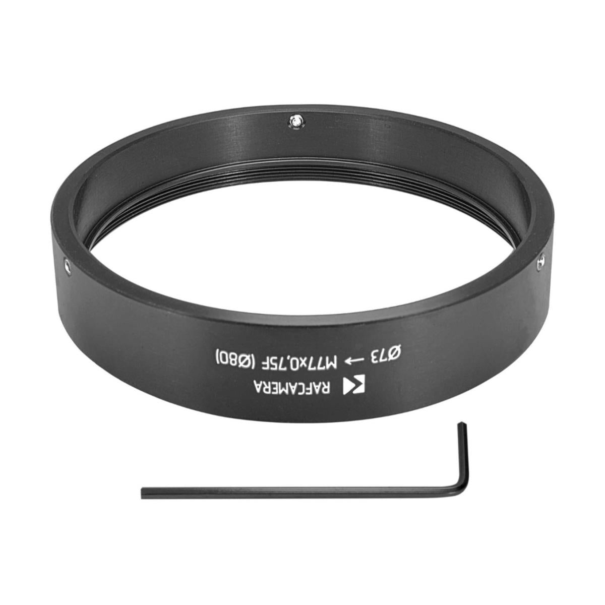 73mm clamp to M77x0.75 female thread adapter with 80mm outer diameter