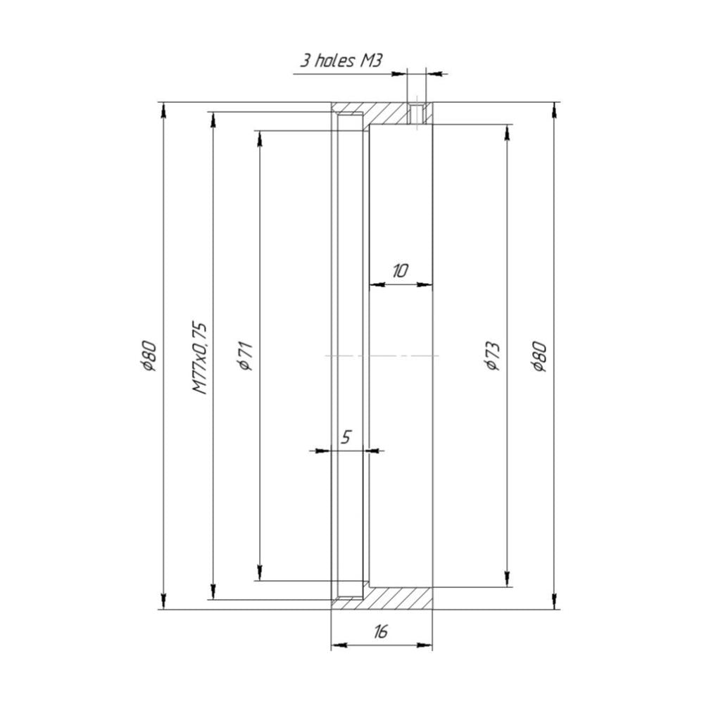 73mm clamp to M77x0.75 female thread adapter with 80mm outer diameter