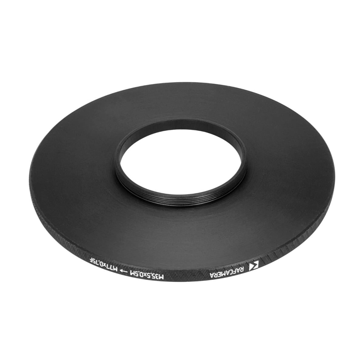 M35.5x0.5 male to M77x0.75 female thread adapter (35.5mm to 77mm step-up ring)