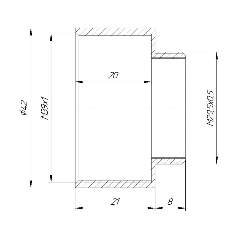 M39x1 female to M29.5x0.5 male thread adapter, 20mm deep