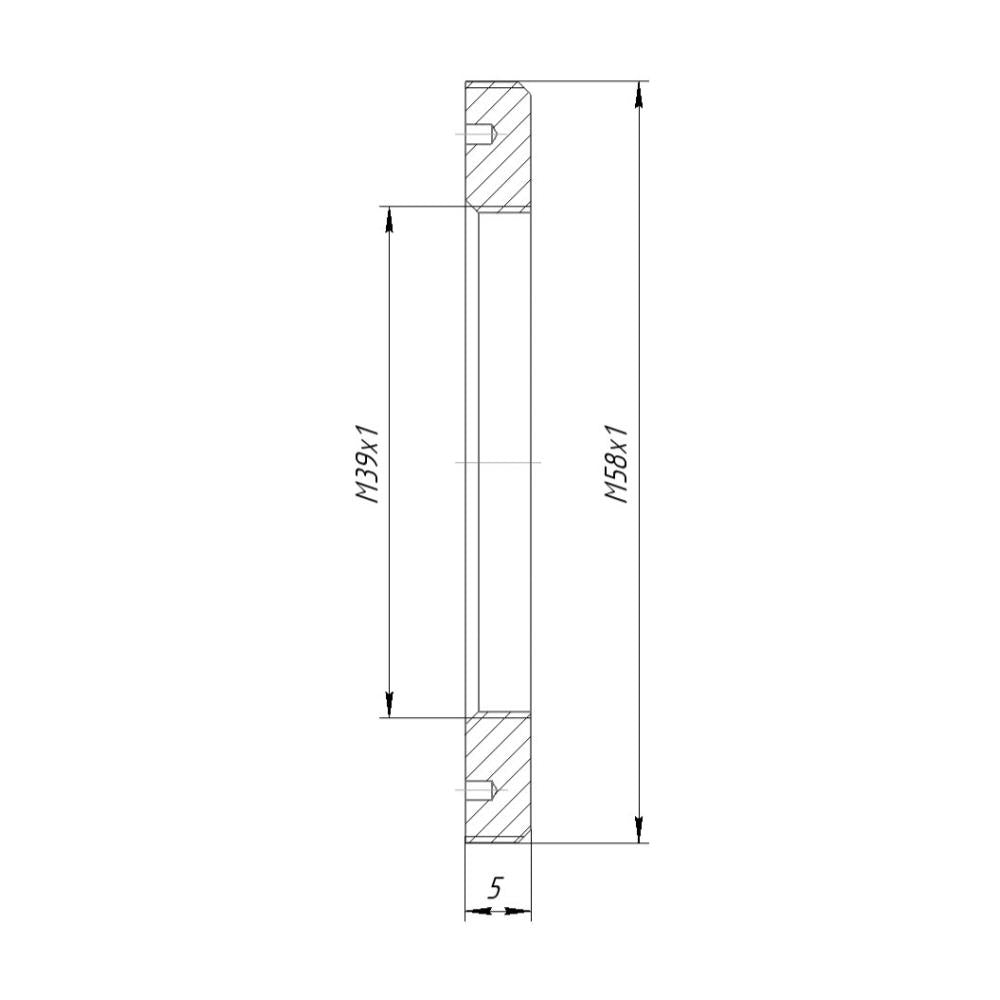 M39x1 female to M58x1 male thread adapter, flangeless