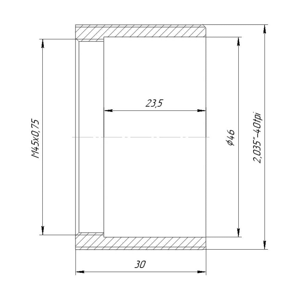 M45x0.75 female to SM2 male thread adapter, 30mm long