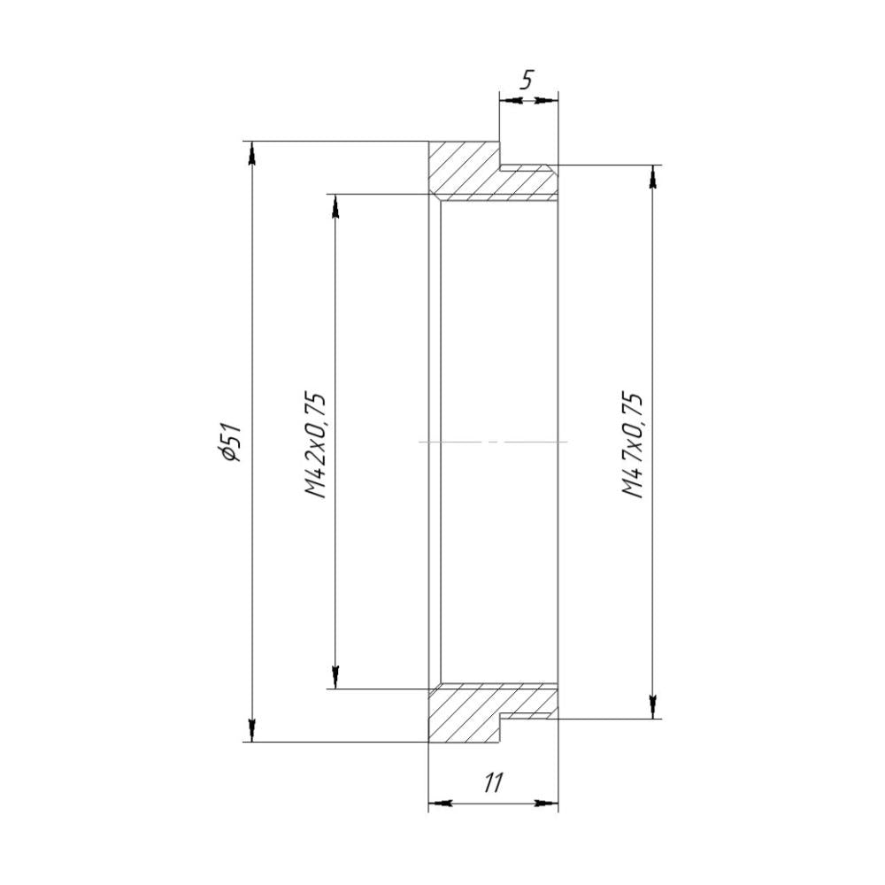 M47x0.75 male to M42x0.75 (T2) female thread adapter