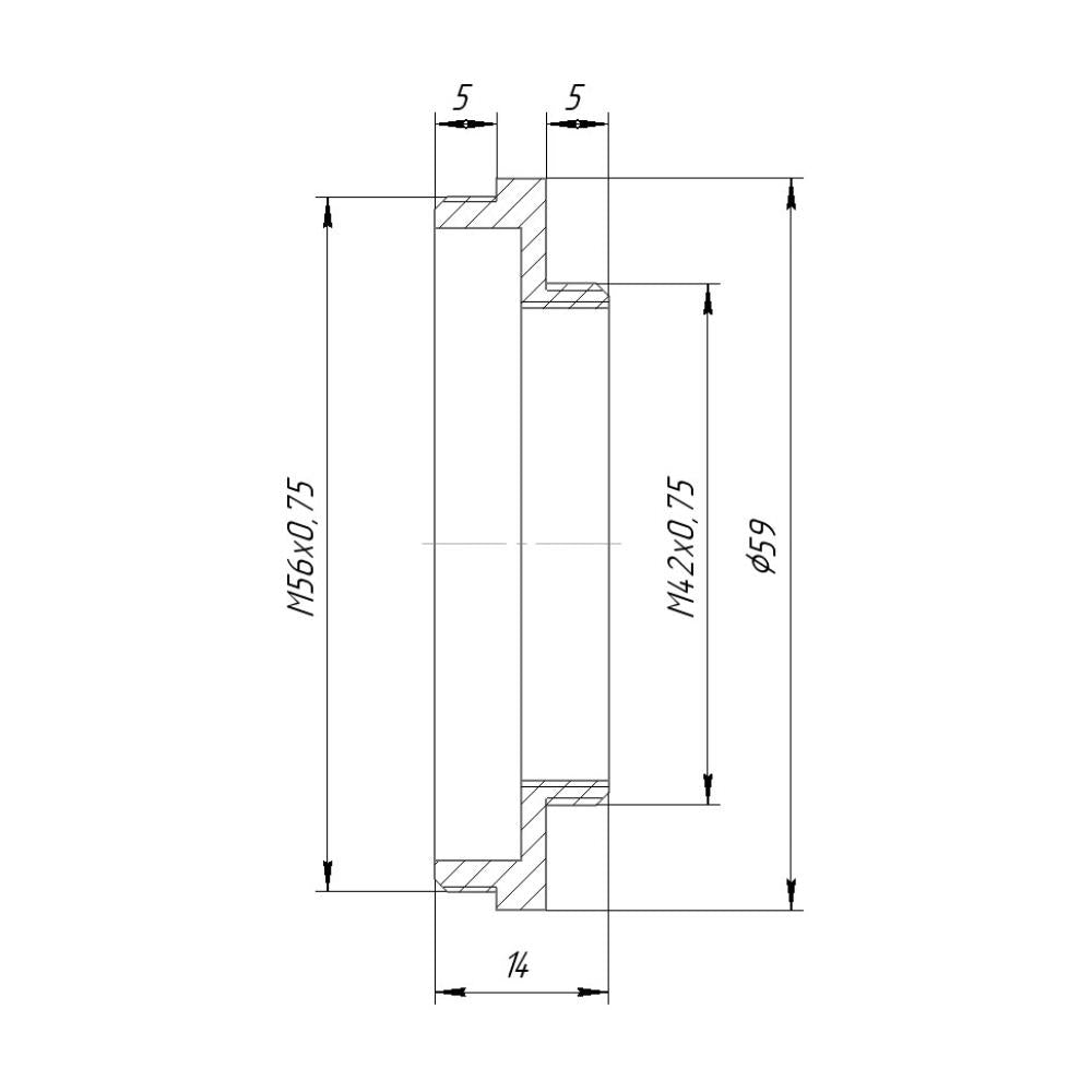 M56x0.75 male to M42x0.75 (T2) male thread adapter