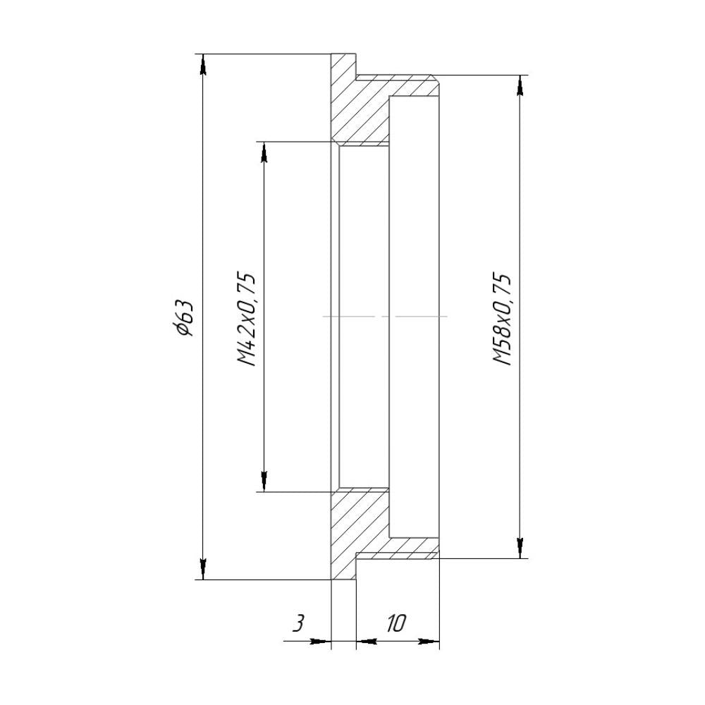 M58x0.75 male to M42x0.75 (T2) female thread adapter