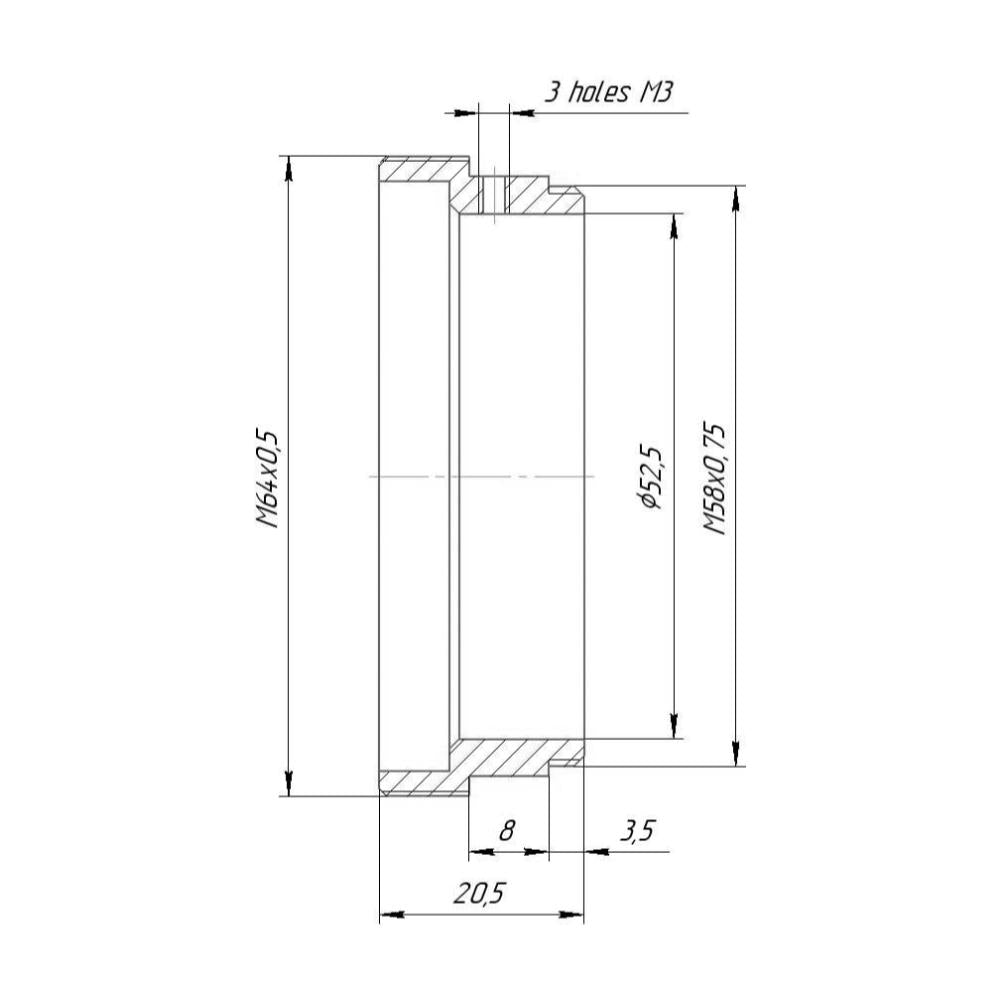 M64x0.5 male to M58x0.75 male thread adapter for ISCO 80mm anamorphic