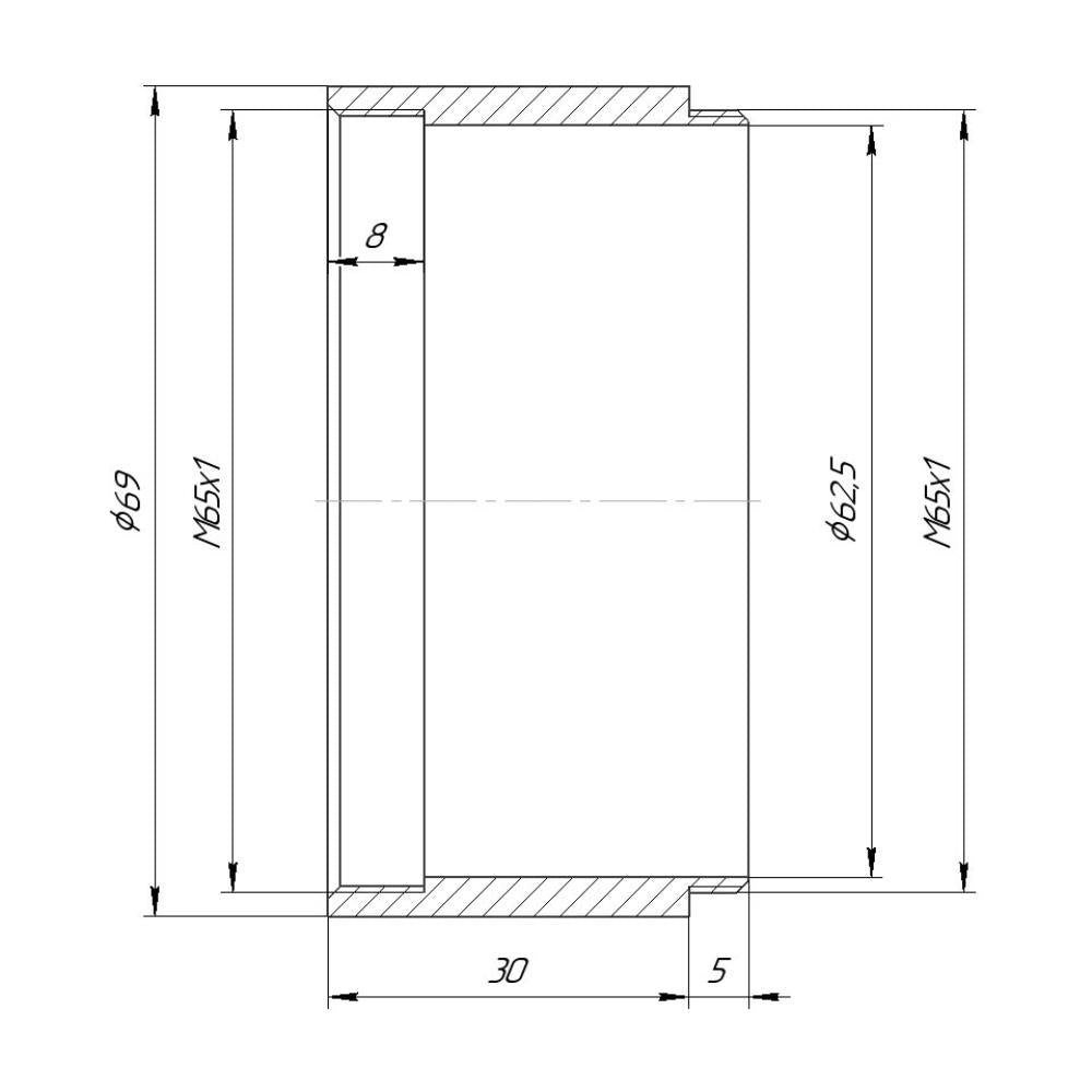 M65x1 female to M65x1 male thread adapter (30mm long extender)