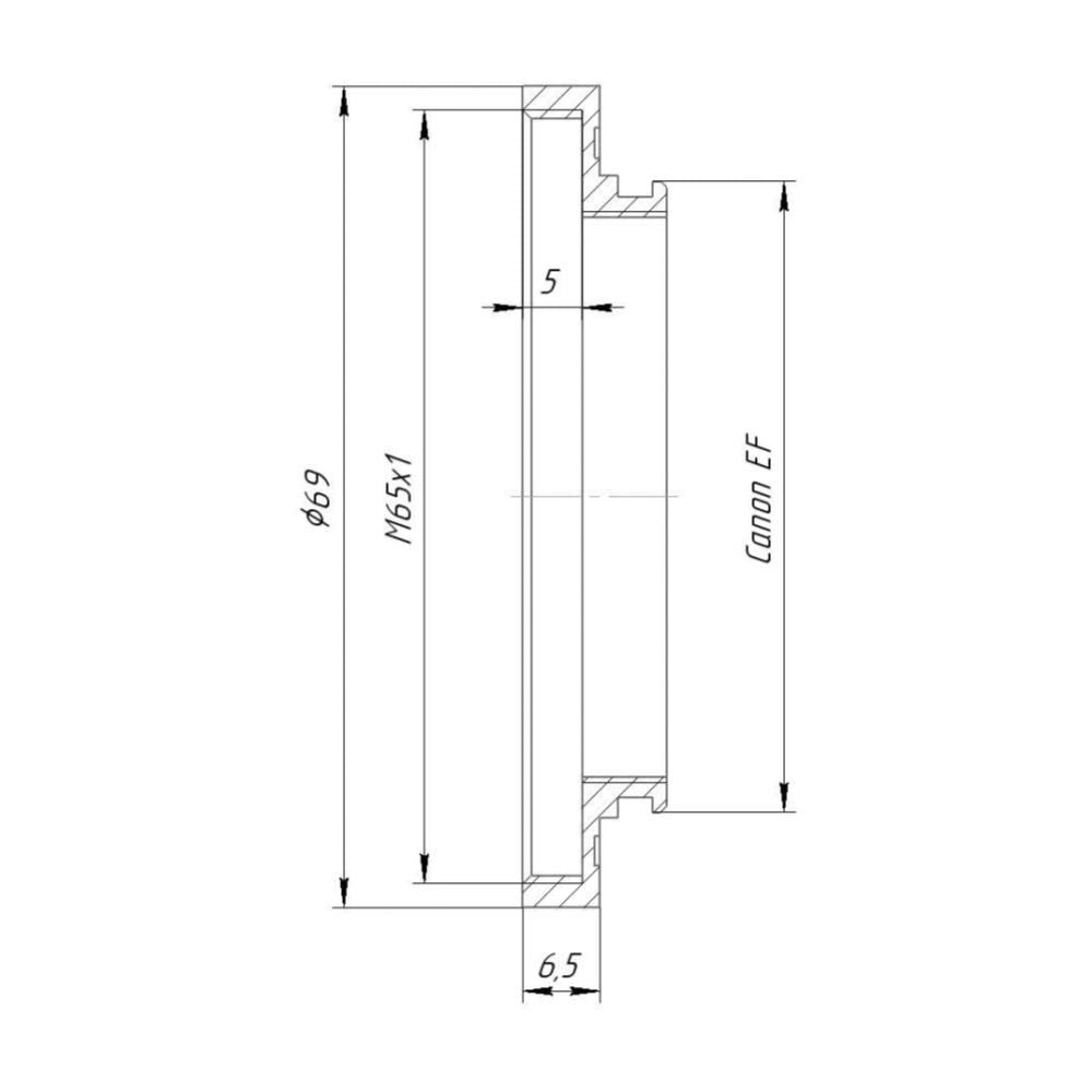 M65x1 female thread to Canon EOS (EF) camera mount adapter