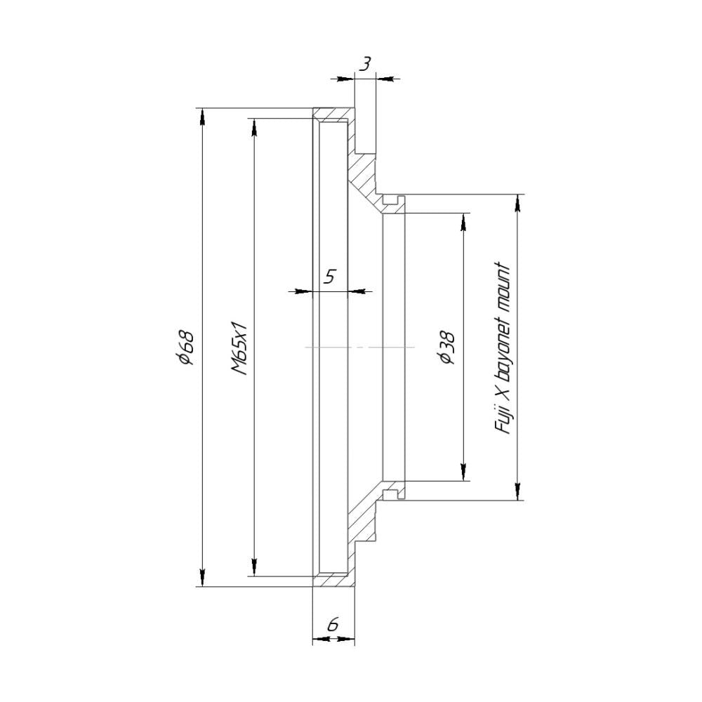 M65x1 female thread to Fujifilm X-mount (FX) adapter