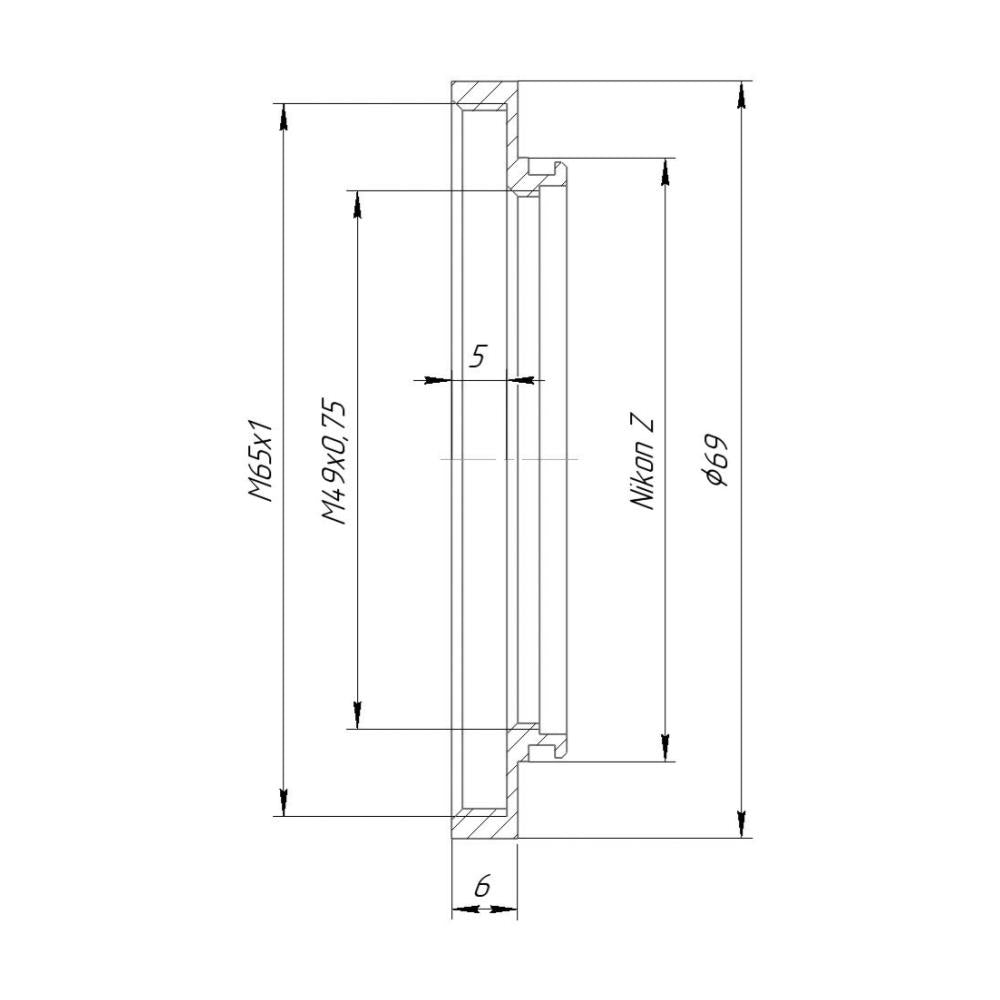 M65x1 female thread to Nikon Z camera mount adapter