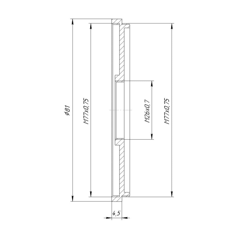 M77x0.75 male to M26x0.7 (0.75) female thread adapter (step-down ring)