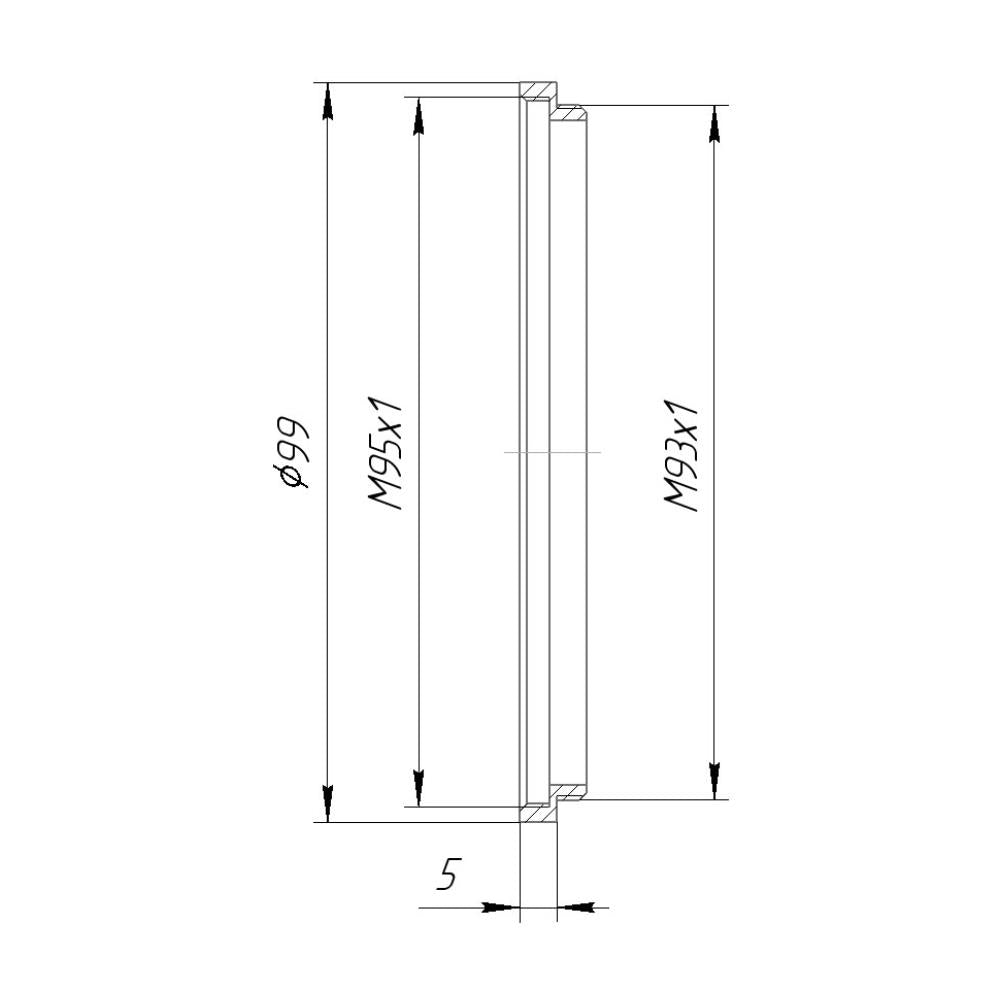 M93x1 male to M95x1 female thread adapter (93mm to 95mm step-up ring)