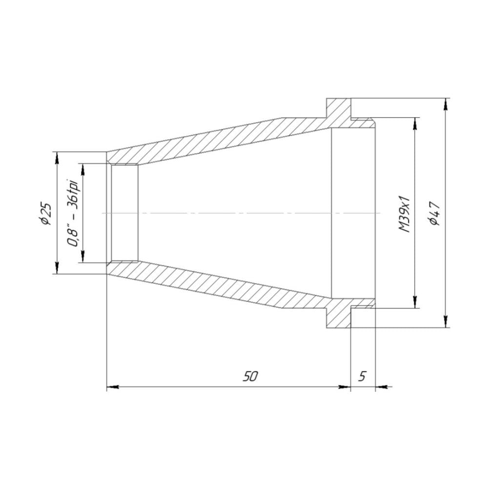 RMS female to M39x1 (LTM) male thread adapter, cone