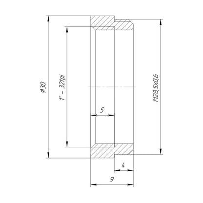 C-mount female to M28.5x0.6 male (1.25″ astronomy filters) thread adapter