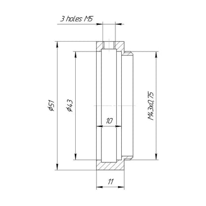 43mm clamp to M43x0.75 male thread adapter