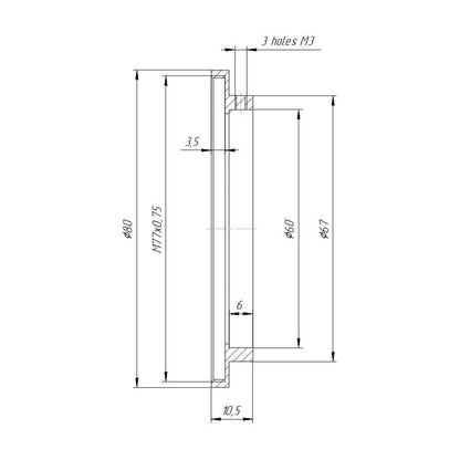 60mm clamp to M77x0.75 female thread for Kowa 16-D lens