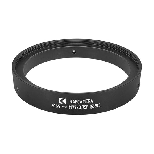 69mm clamp to M77x0.75 female thread adapter with 80mm outer diameter