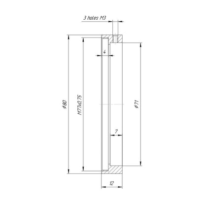 71mm clamp to M77x0.75 female thread adapter