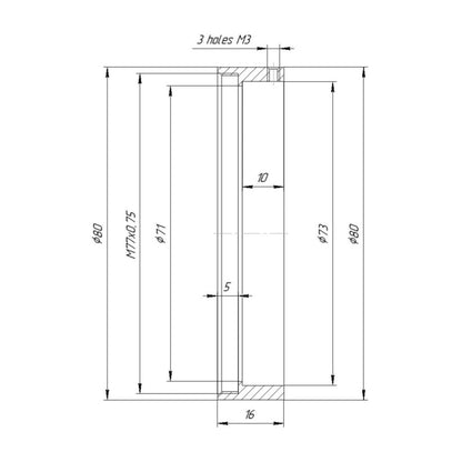 73mm clamp to M77x0.75 female thread adapter with 80mm outer diameter