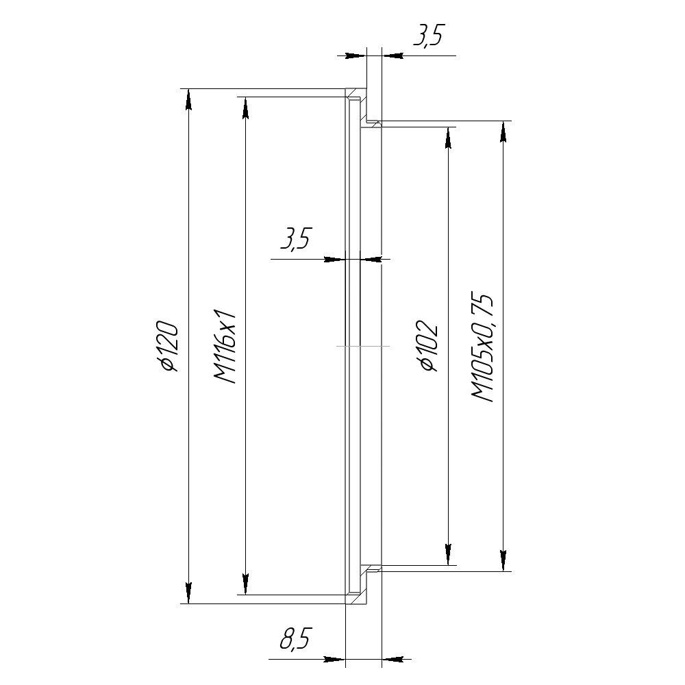 M105x0.75 male to M116x1 female thread adapter