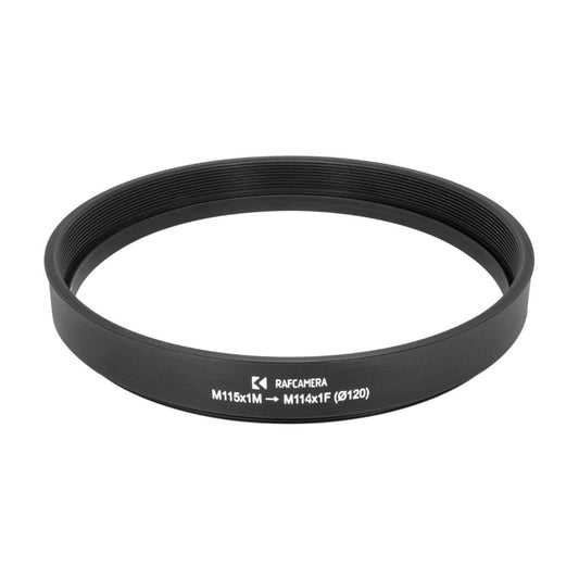 M115x1 male to M114x1 female thread adapter (115mm to 114mm step-down ring)