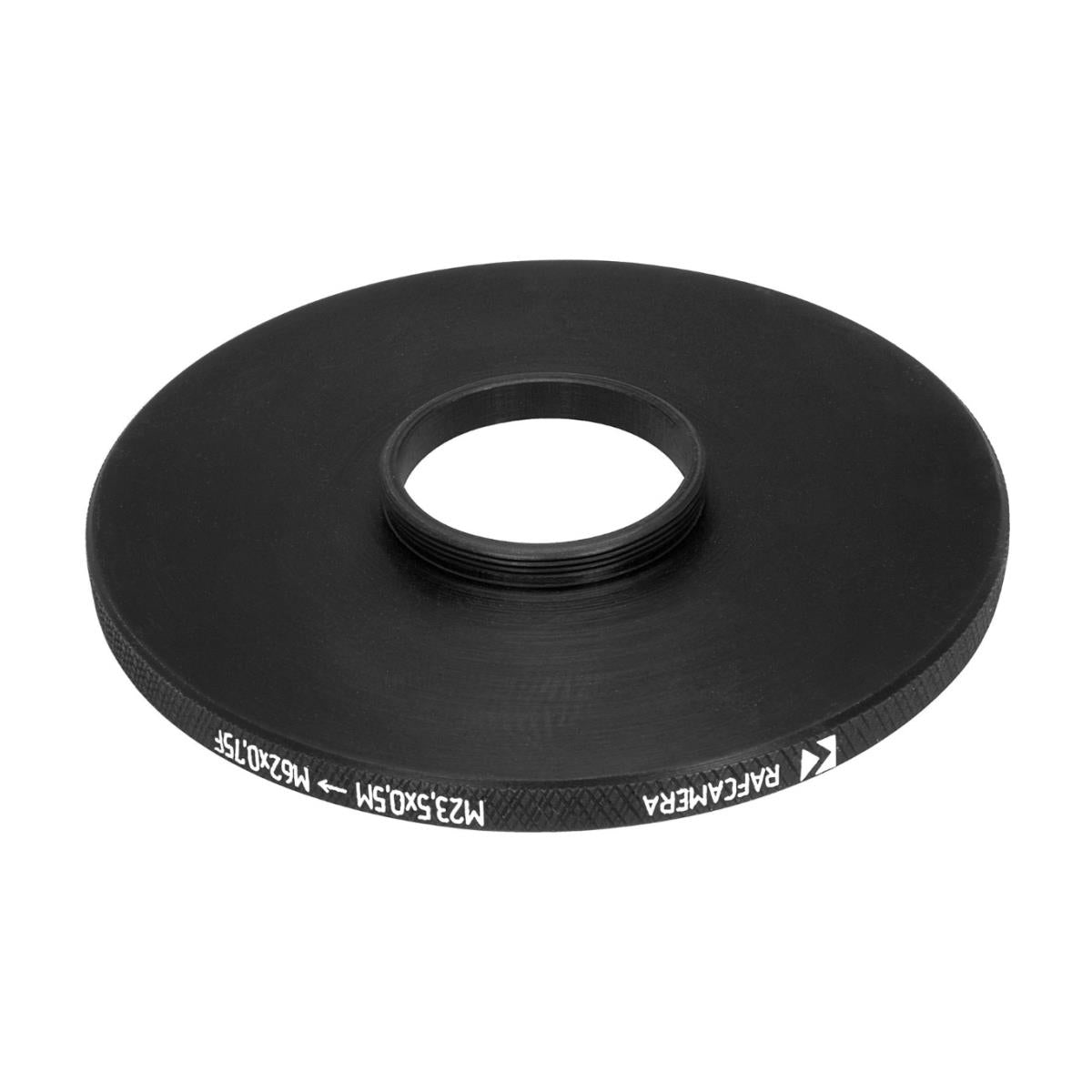 M23.5x0.5 male to M62x0.75 female filter step-up ring (Cooke Kinic 1.5/1″ lens)