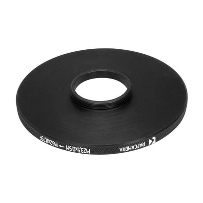 M23.5x0.5 male to M62x0.75 female filter step-up ring (Cooke Kinic 1.5/1″ lens)