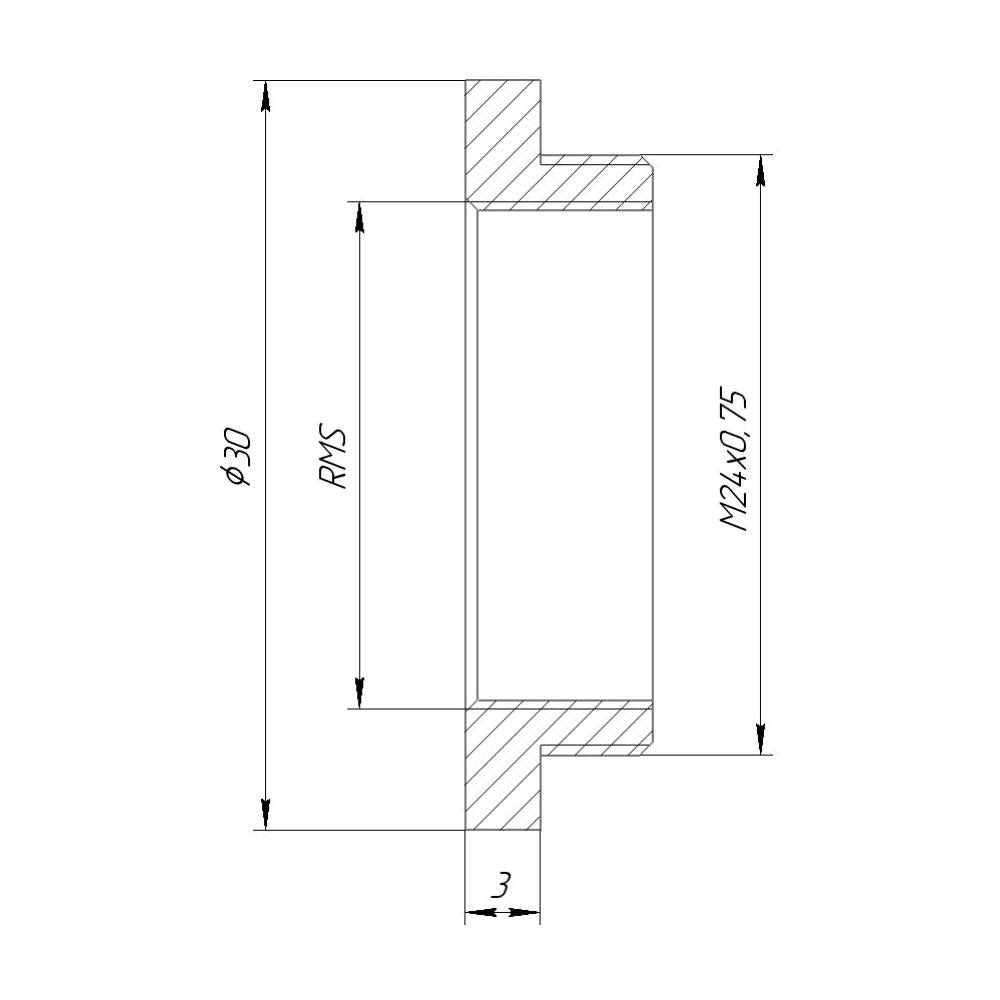 M24x0.75 male to RMS female thread adapter, 3mm flange, bronze