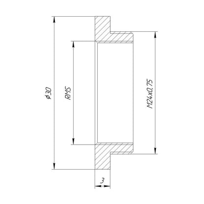 M24x0.75 male to RMS female thread adapter, 3mm flange, bronze