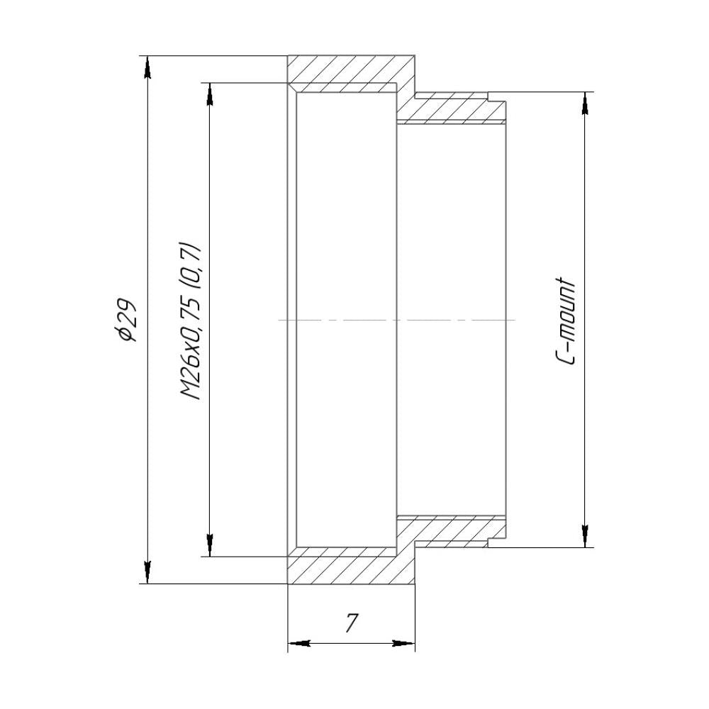 M26x0.7 (36tpi, Mitutoyo) female thread to C-mount camera adapter, black
