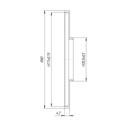 M35.5x0.5 male to M77x0.75 female thread adapter (35.5mm to 77mm step-up ring)