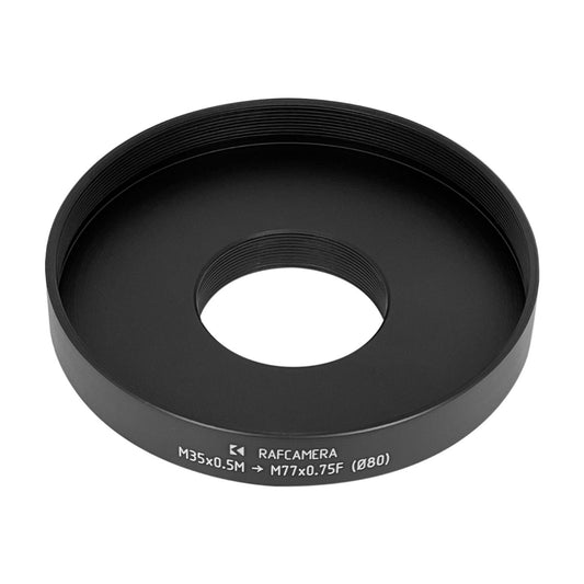 M35x0.5 male to M77x0.75 female thread adapter with 80mm outer diameter