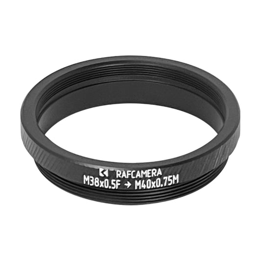 M38x0.5 female to M40x0.75 male thread adapter