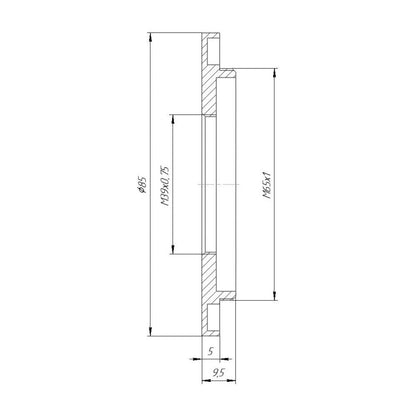 M39x0.75 female to M65x1 male thread adapter for Copal #1 shutter, wide