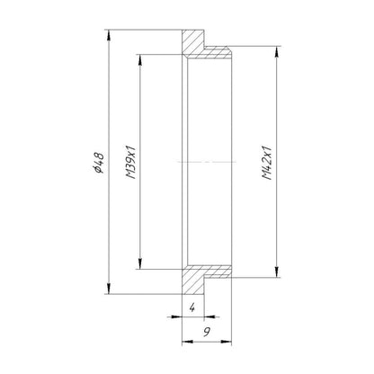 M39x1 (LTM) female to M42x1 male thread adapter, 4mm height