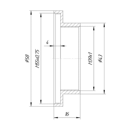 M39x1 female to M55x0.75 female thread adapter