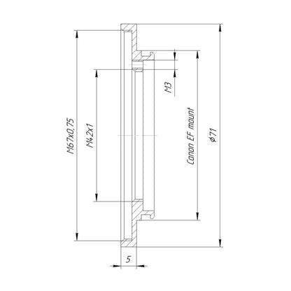 M42x1 female thread to Canon EF camera mount adapter