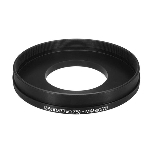 M45x0.75 male to M77x0.75 female thread adapter with 80mm outer diameter