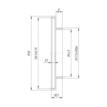 M47.5x30tpi male to M67x0.75 female thread adapter (filter step-up ring)