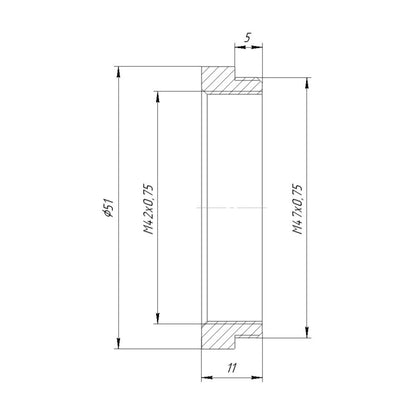 M47x0.75 male to M42x0.75 (T2) female thread adapter