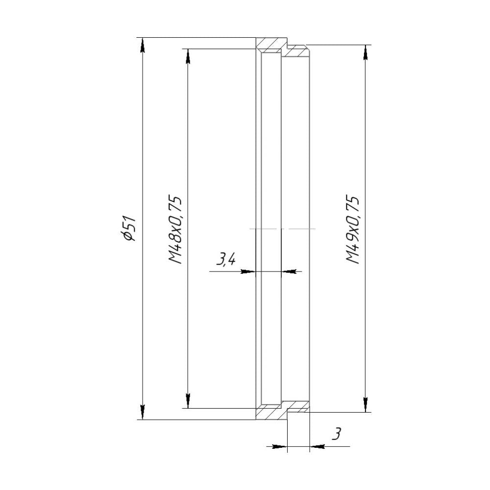 M49x0.75 male to M48x0.75 female thread adapter