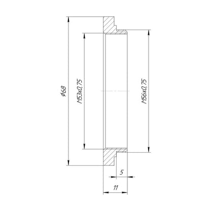 M53x0.75 female to M56x0.75 male thread adapter for Copal #3S shutter