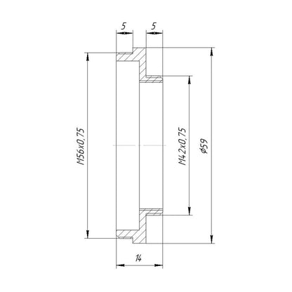 M56x0.75 male to M42x0.75 (T2) male thread adapter
