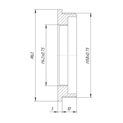 M58x0.75 male to M42x0.75 (T2) female thread adapter
